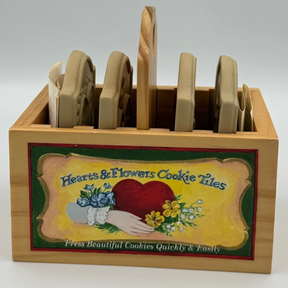 Vintage Brown Bag Hearts &‎ Flowers Cookie Tiles Complete Set w Caddy 1999